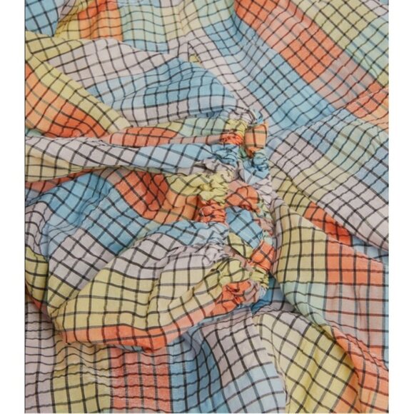 💕GANNI💕 Seersucker Check Dress ~ Midi Tent Plaid Picnic Balloon Sleeve Size 40 - Picture 12 of 16